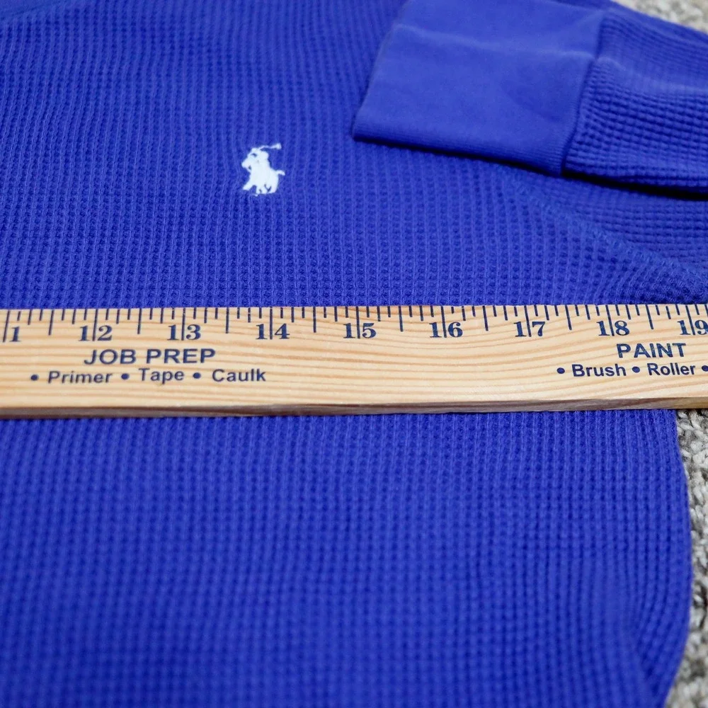 Polo Ralph Lauren Waffle Knit Thermal Mens Medium Blue Long Sleeve Pony‎ Shirt